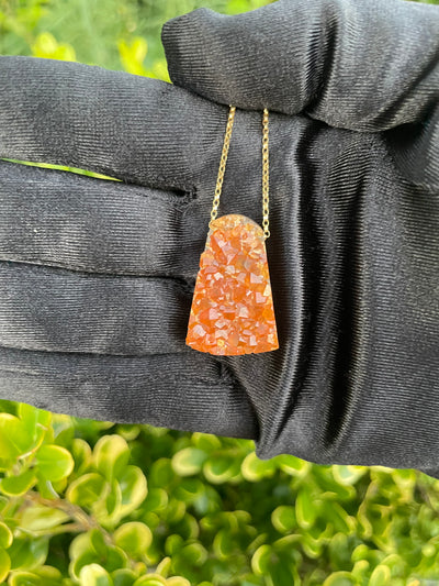 Spessartine Garnet on Quartz Pendant