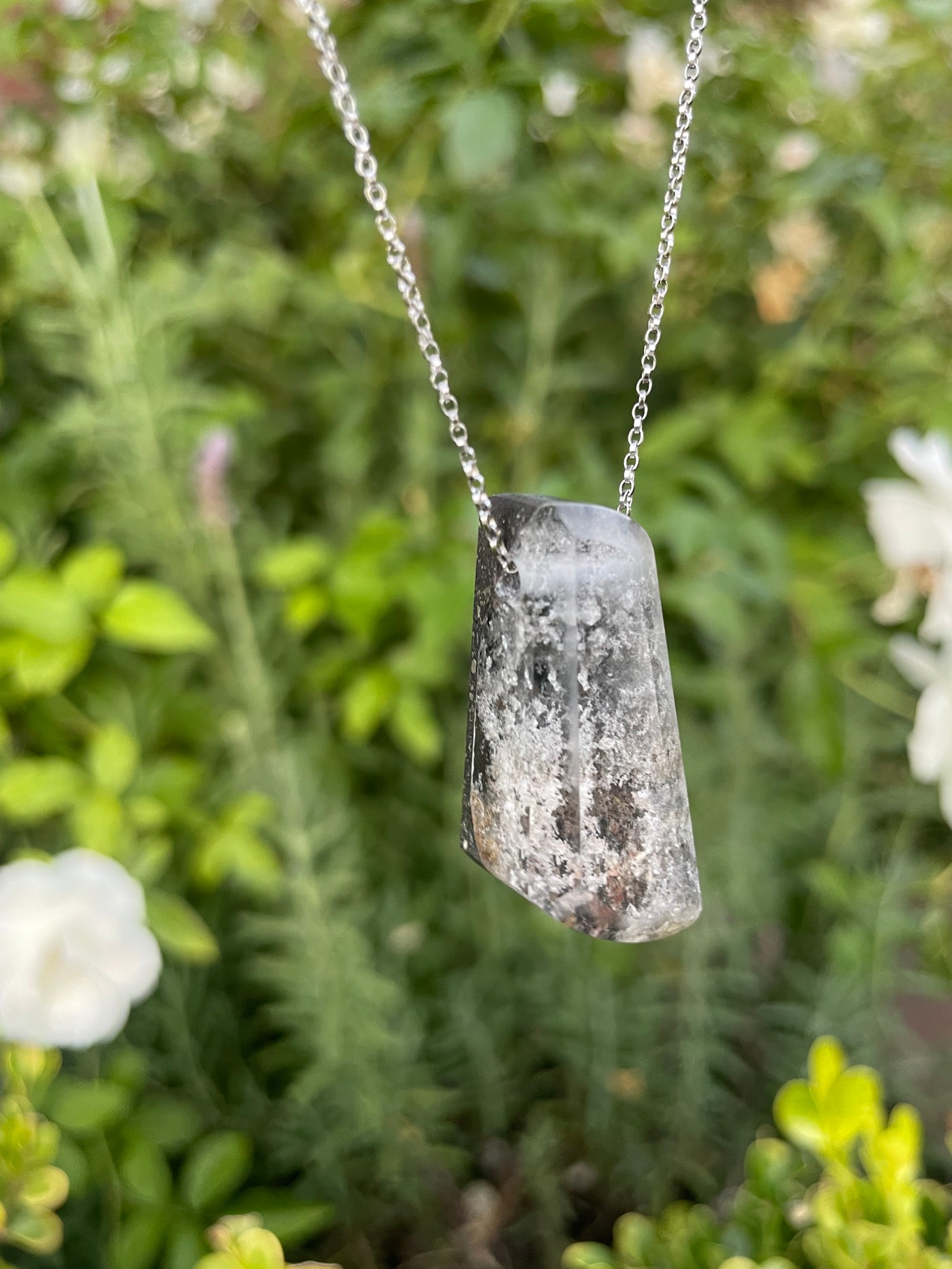 Garden Quartz & Black Jade Pendant