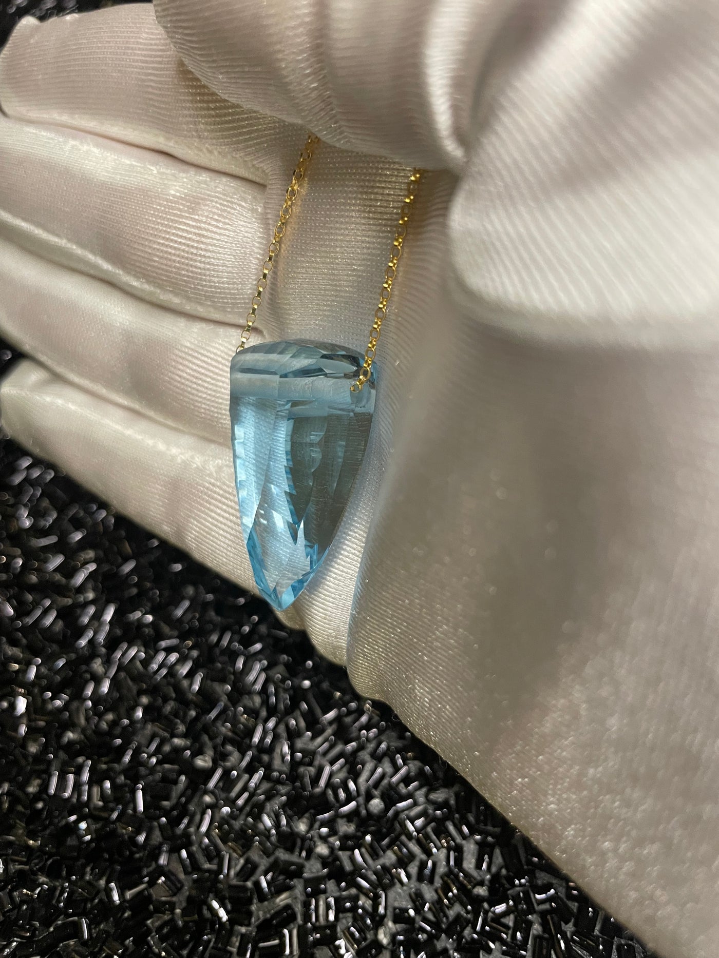 Blue Topaz Concave Cut Pendant