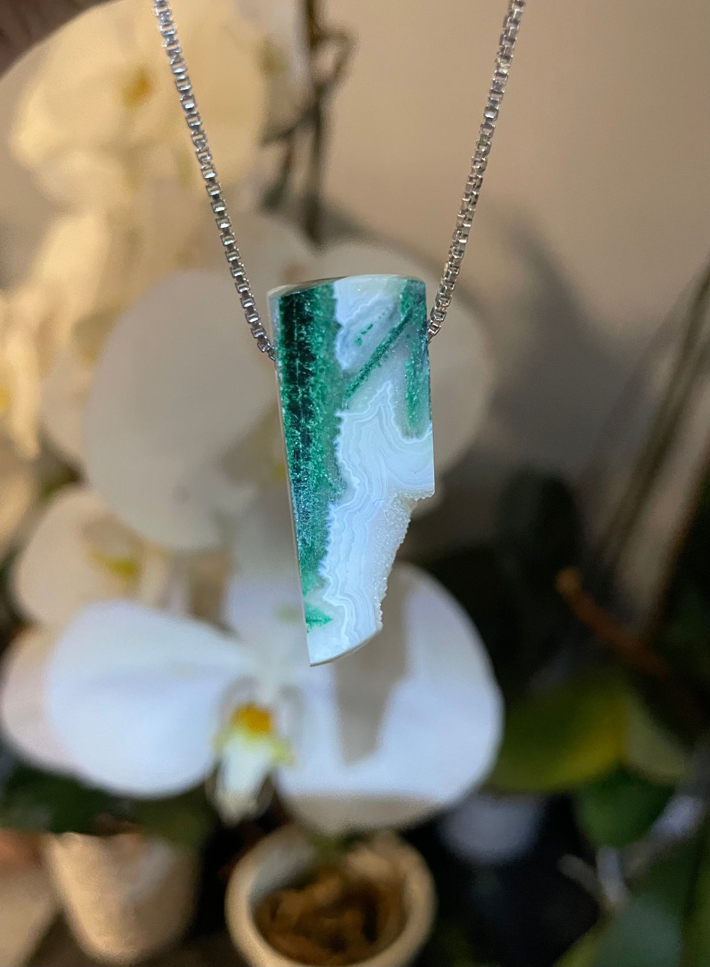 Malachite & White Agate Pendant (Rare)
