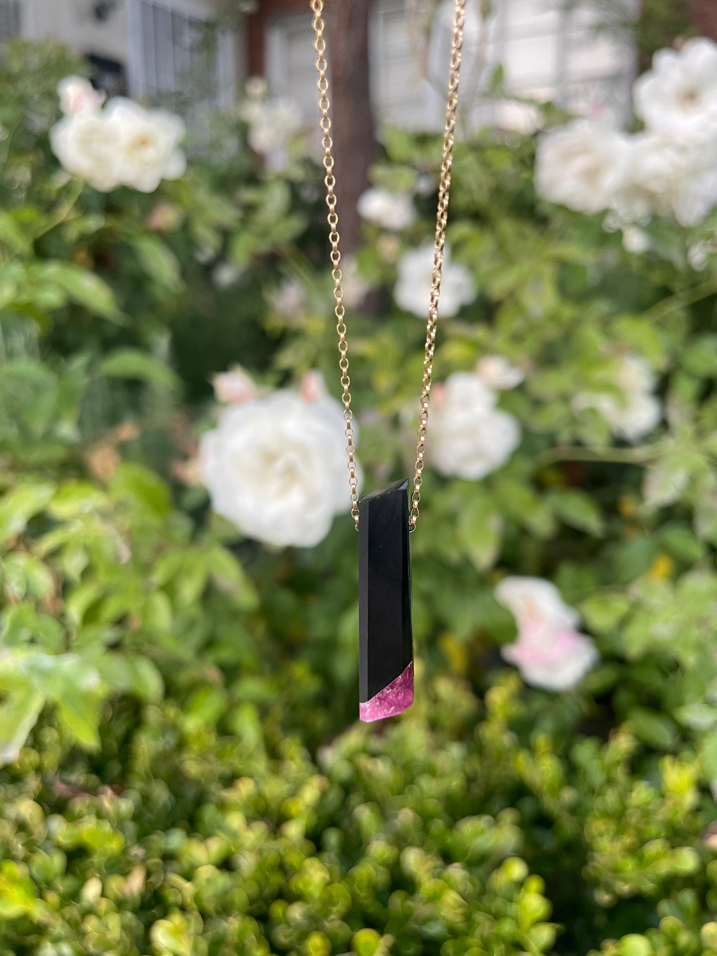 Black Jade & Tourmaline Intarsia Pendant