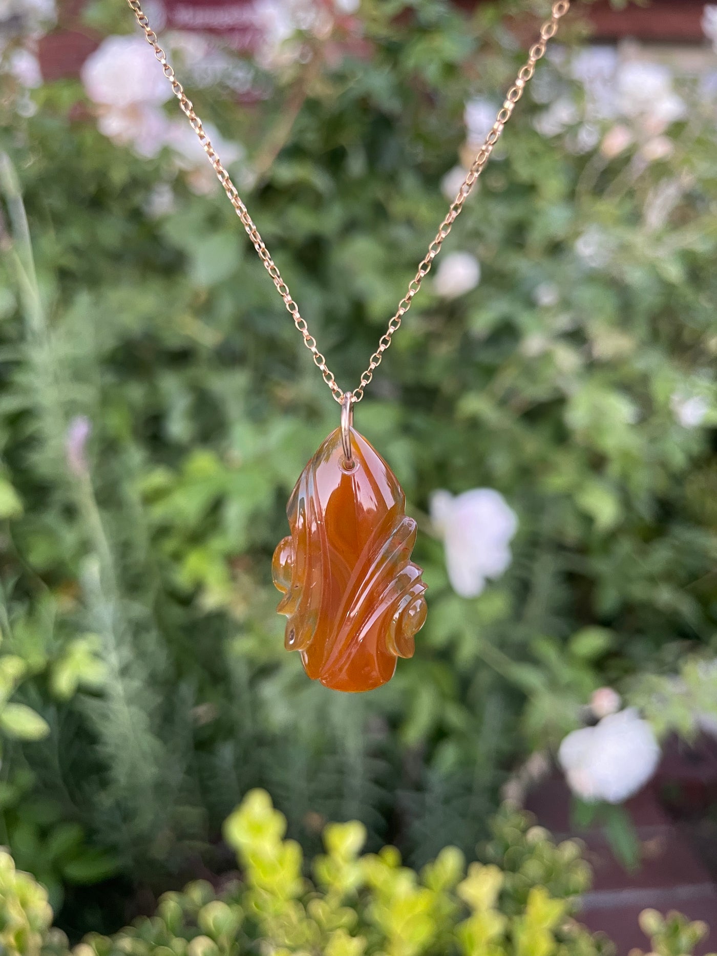 Carved Coyamito Agate Pendant
