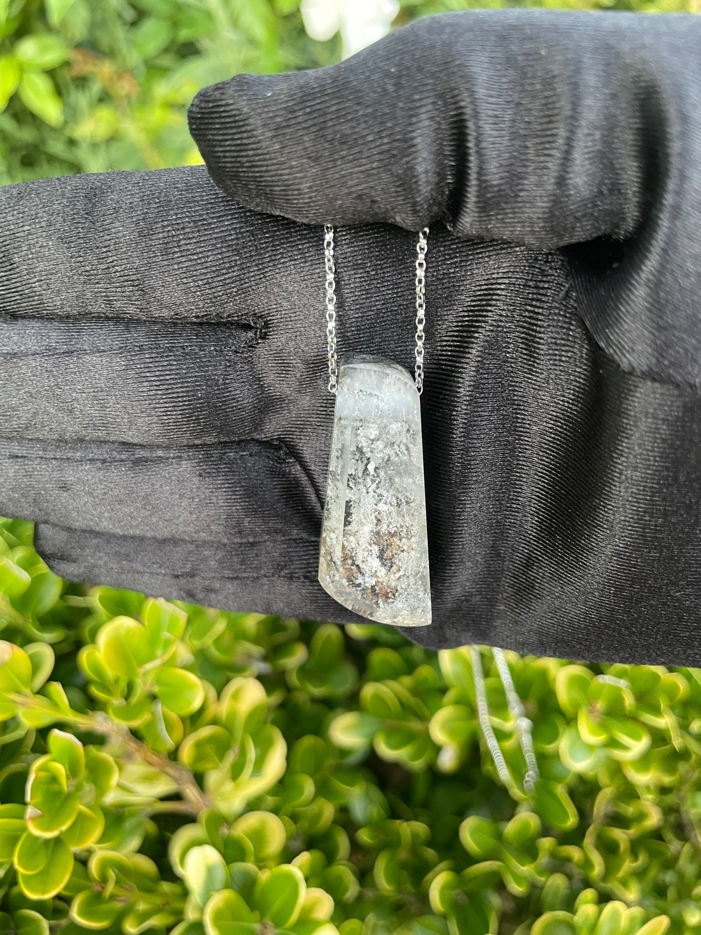 Garden Quartz & Black Jade Pendant