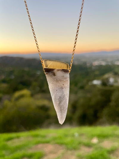 Druzy Agate & Citrine Intarsia Pendant