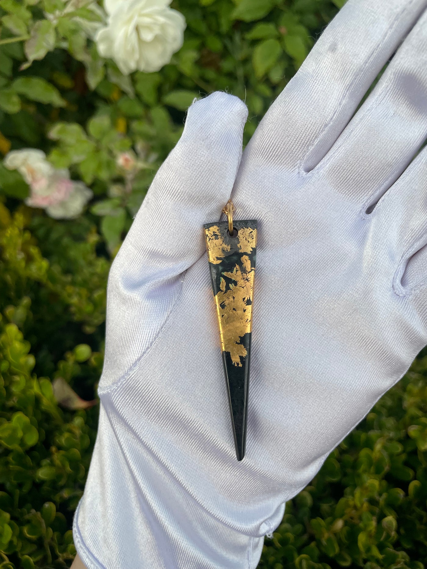 Gold Plated Magnetite in Black Jade Pendant (Rare)