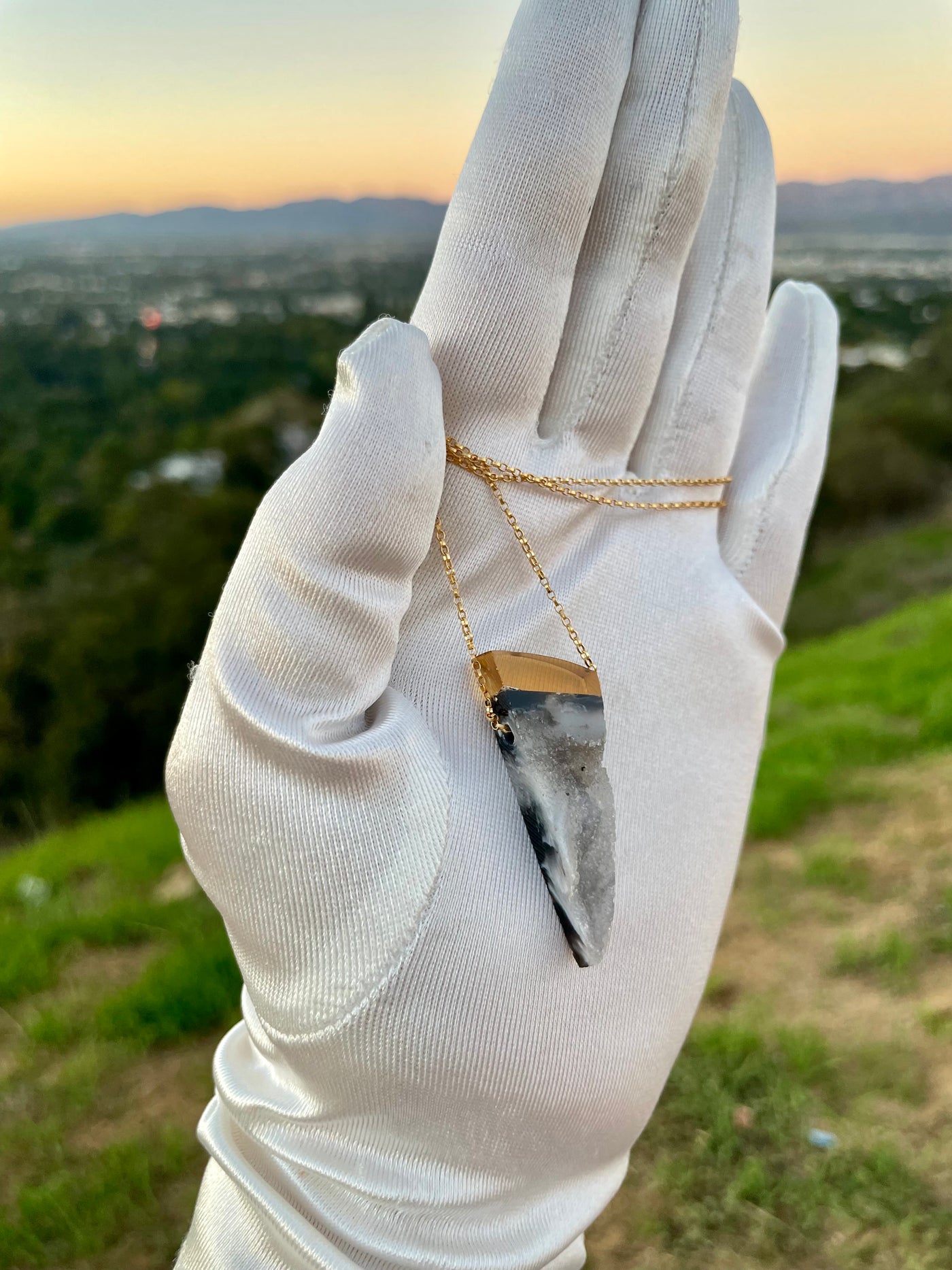 Druzy Agate & Citrine Intarsia Pendant