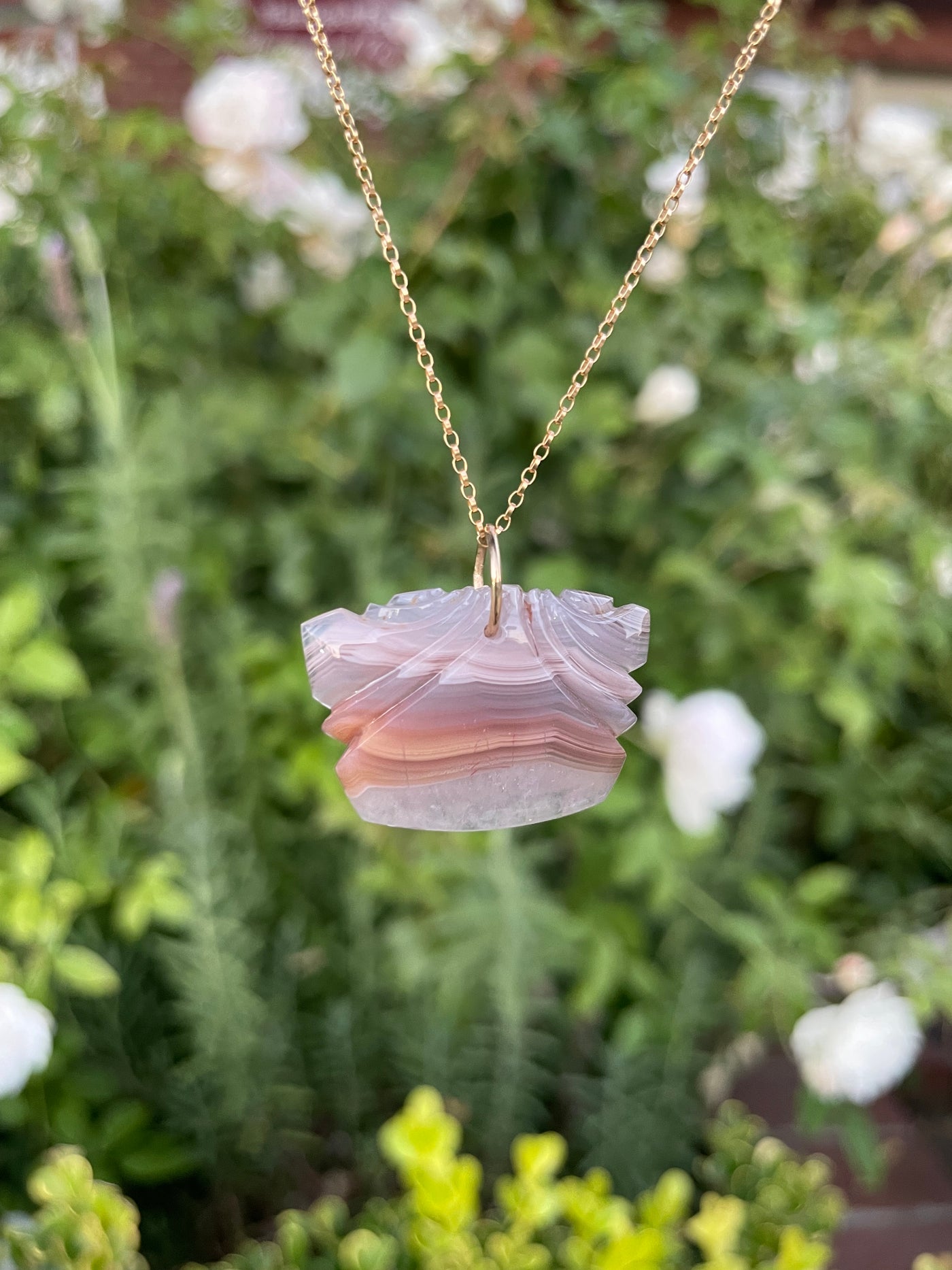 Carved Laguna Agate Pendant
