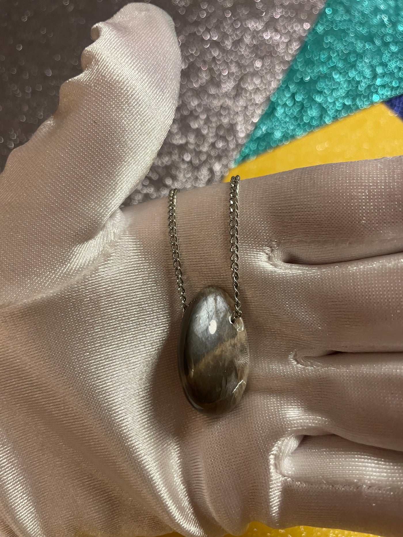 Black Moonstone & Sunstone Pendant