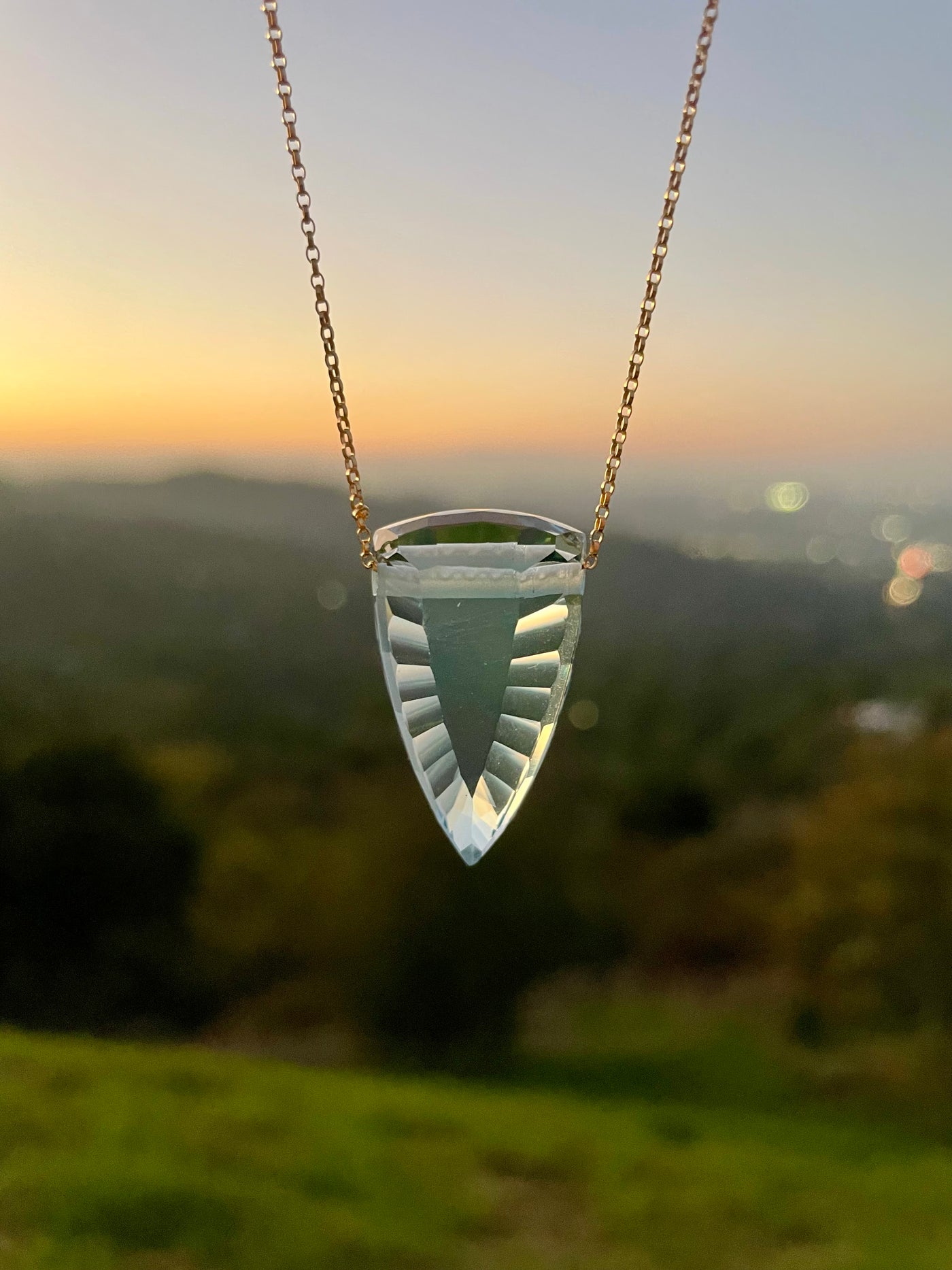 Blue Topaz Concave Cut Pendant