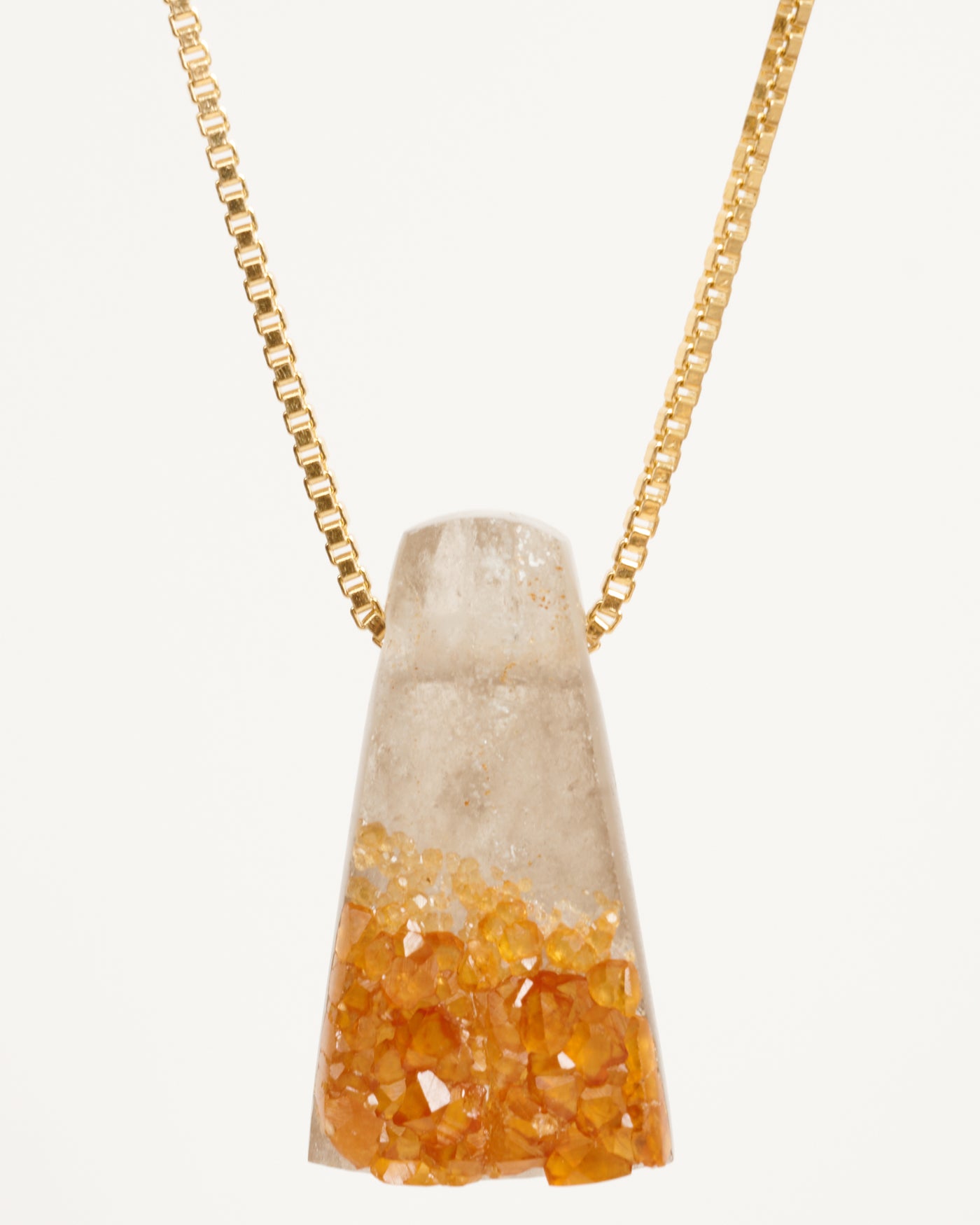 Spessartite Garnet on Quartz Pendant