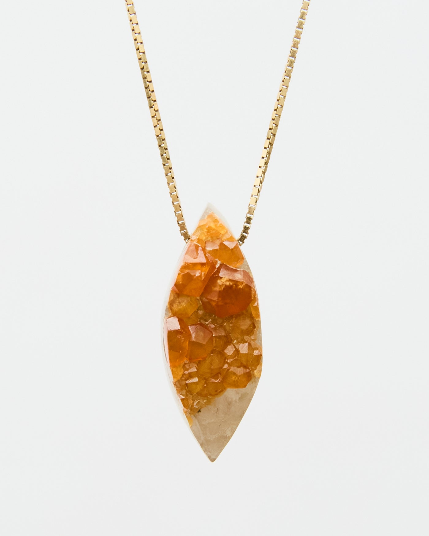 Spessartite Garnet on Quartz Pendant