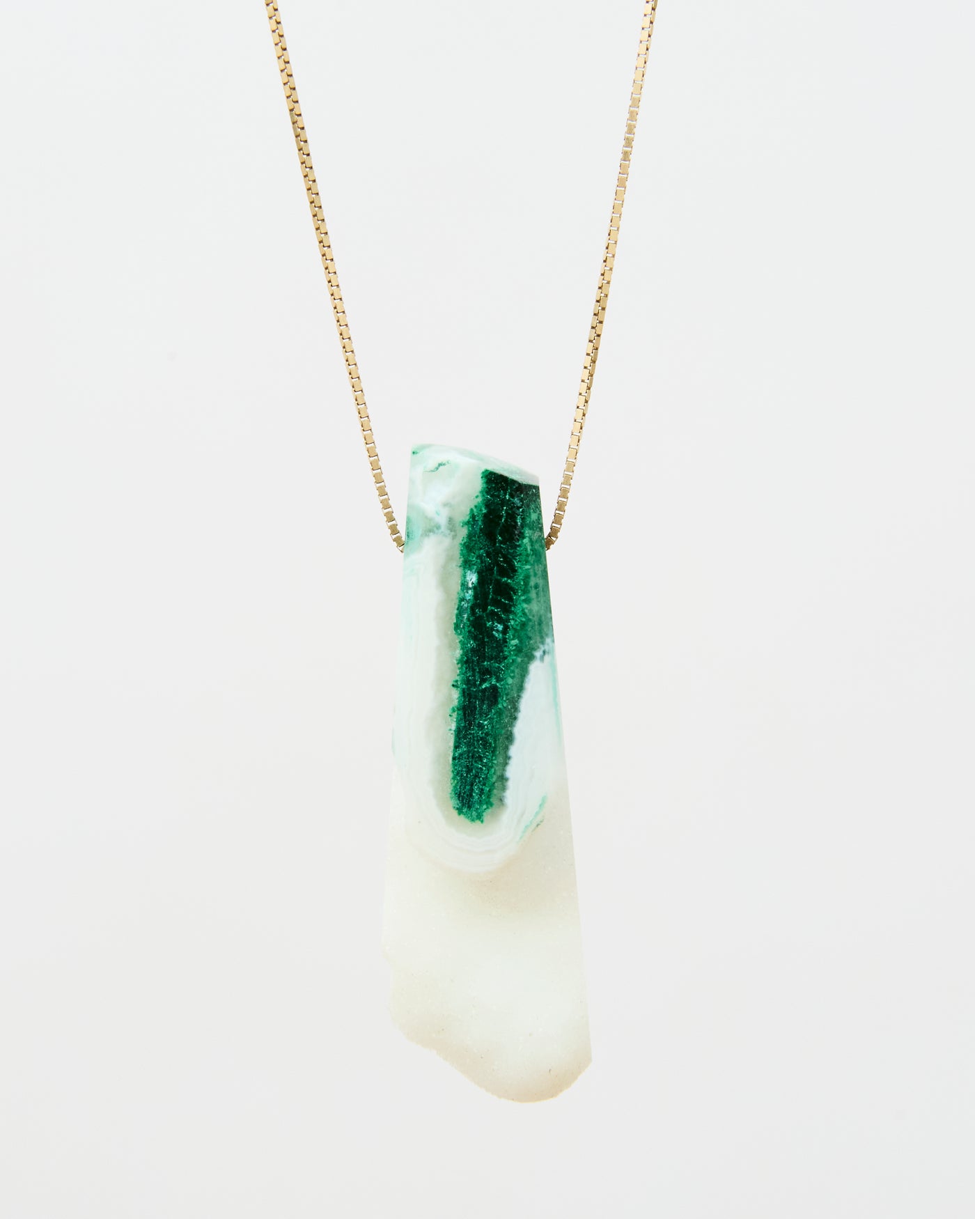 Malachite Pseudomorph with White Agate Druzy Pendant (Very Rare)