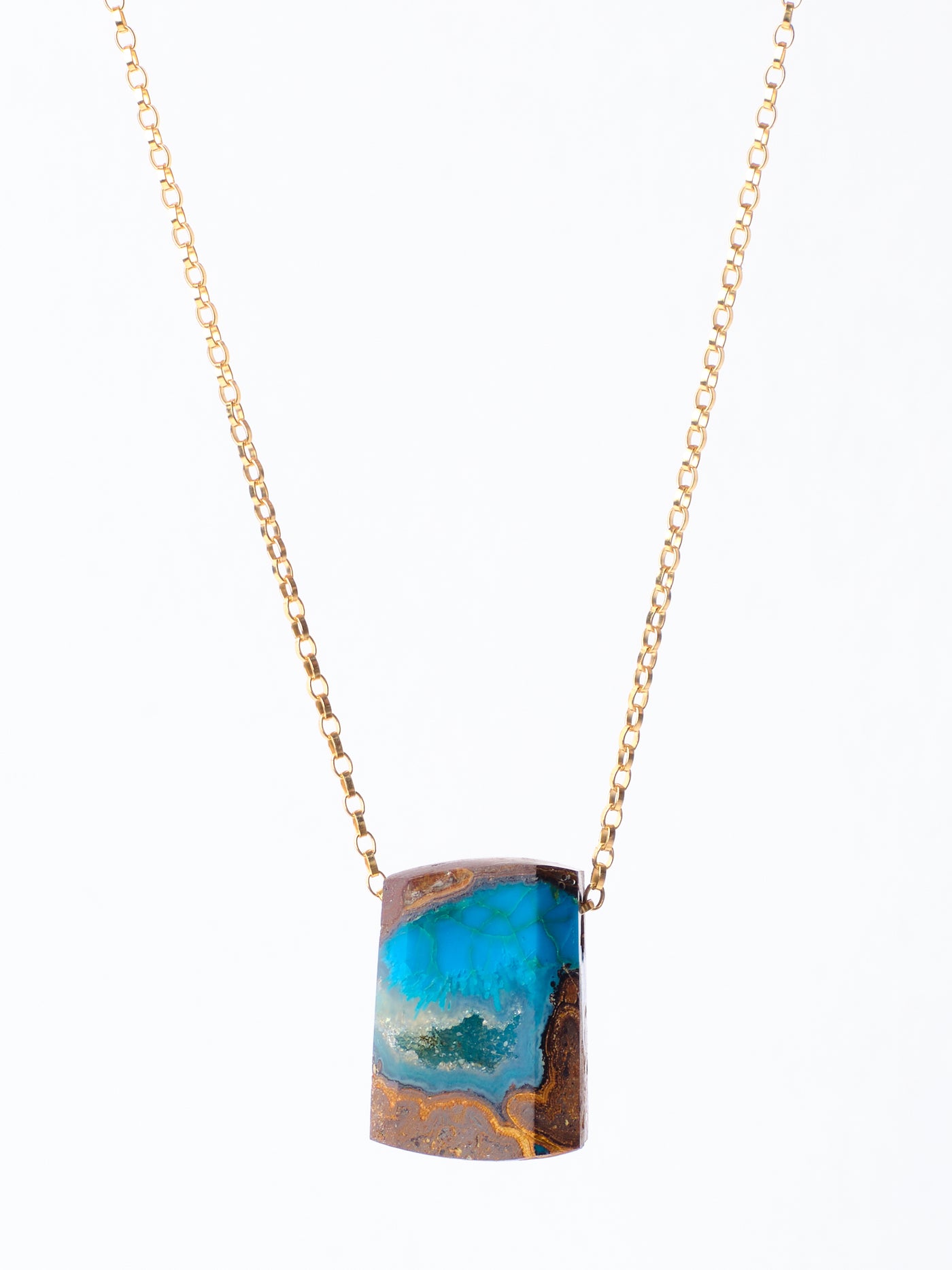 Druzy Chrysocolla in Matrix with Druzy Pocket Pendant