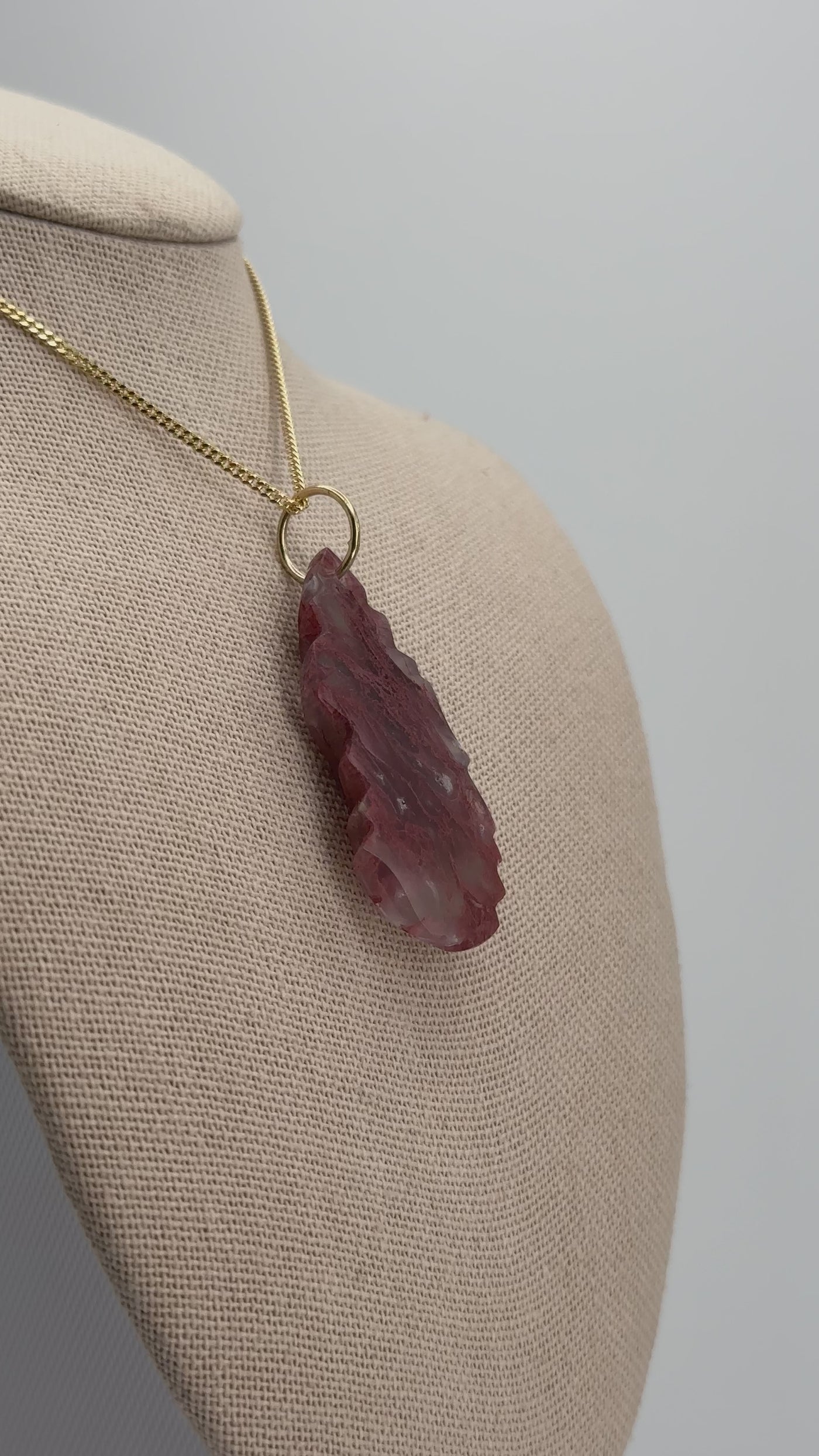 Pink Moss Agate Carved Pendant