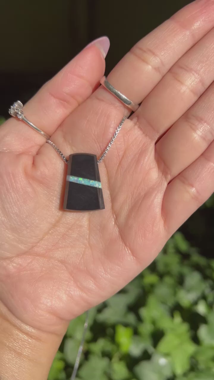 Black Jade with Cultured Opal Inlay Pendant