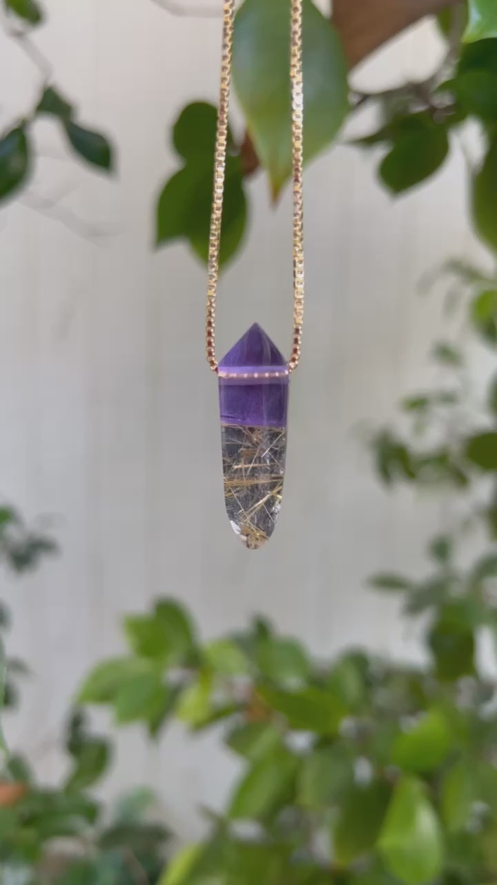 Amethyst & Rutile over Mother of Pearl Pendant